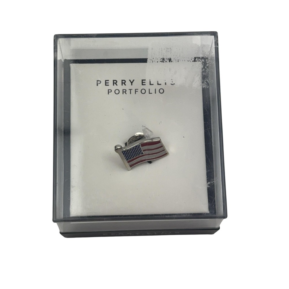 Perry Ellis Portfolio USA American Flag Lapel Pin Enamel Silver Tone GPP0001M